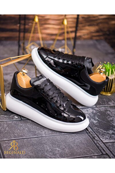 ALEXANDER Black Shiny Sports Shoes White Sole