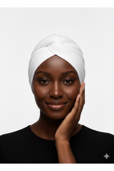 elysianfidan Agraf Plise Ecru Ready-To-Wear Turban Hijab Bonnet