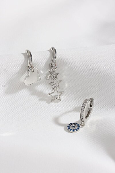 LA PERRY ACCESSORIES 3-Piece Evil Eye Bead Silver Earrings