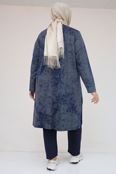 Eslina 57070 Plus Size Front Symmetry Cut Tie-Dye Trouser Suit - Navy Blue