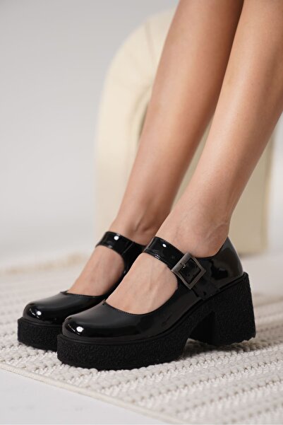 Momshopp Helen women's black patent leather daily shoes