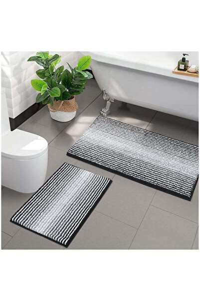 COOYA 2 Piece Bath Mat Rug Set Non Slip, Floor Mats Washable (Black)