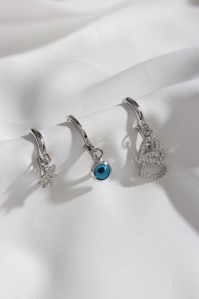 LA PERRY ACCESSORIES 3-Piece Heart Silver Earrings