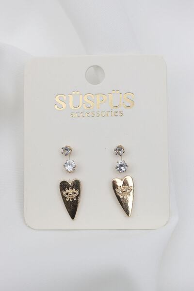LA PERRY ACCESSORIES مجموعة من 6 أقراط ذهبية على شكل قلب من حجر واحد
