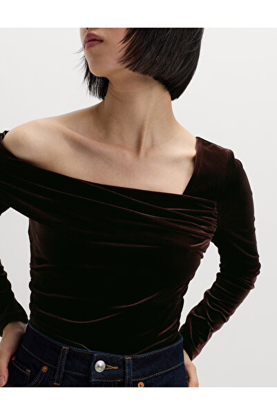 Marks & Spencer Asimetrik Yaka Kadife Bluz