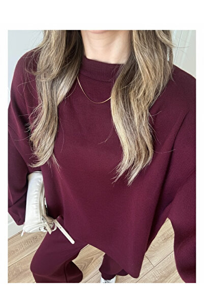 My Blog Burgundy Cross Knitwear Set - 04586