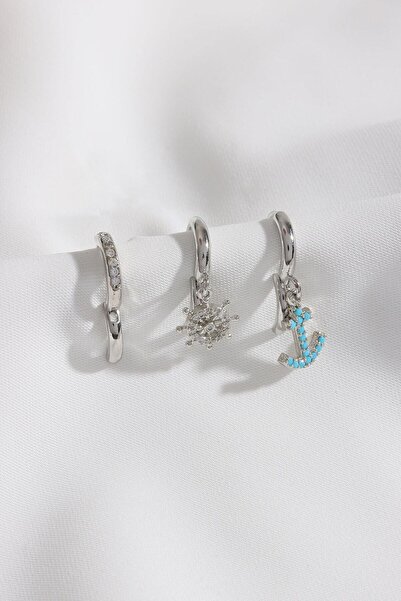 LA PERRY ACCESSORIES 3-Piece Anchor Figured Silver Earrings