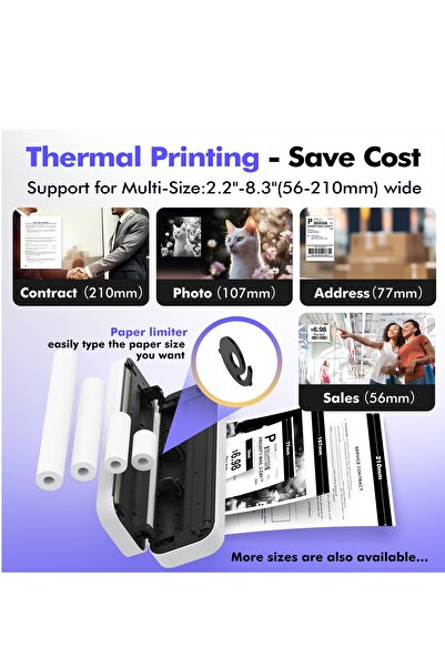 FlashHawk Compact Portable A4 Bluetooth Thermal Printer - No Ink Needed, Wireless Home and Office Printing