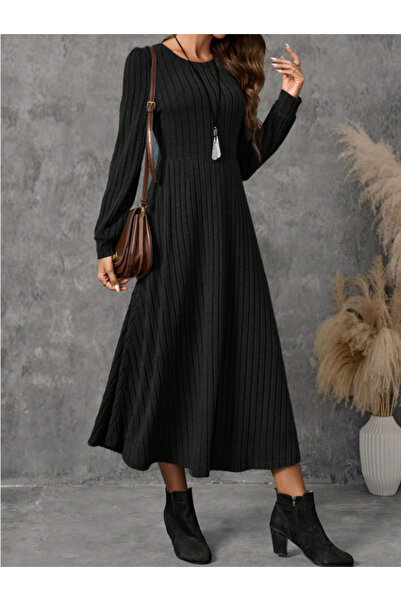 Miss Dünya Lissa Noelia Premium Thick Textured Long Sleeve Winter Knitwear Dress