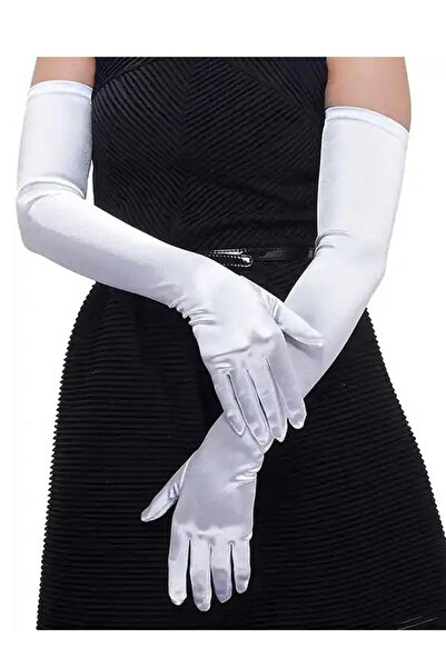 zola Long universal evening gloves, retro style, polyester, 52 cm, white