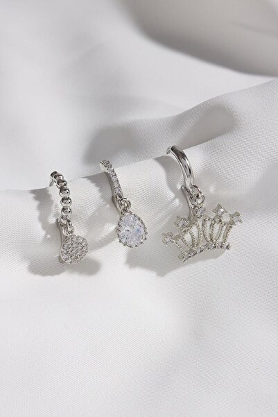 LA PERRY ACCESSORIES 3-Piece Crown Figured Silver Earrings