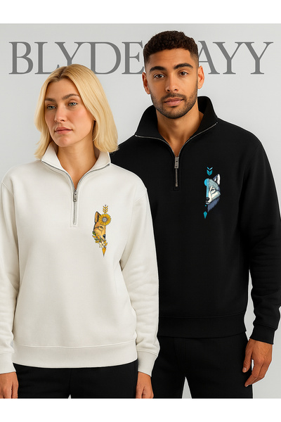 BLYDE LAYY Țesătură cu 3 fire, cu design colorat de lup, unisex, pentru cuplu...