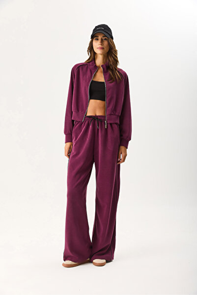 VENA Swea tricou pentru femei cu dungi laterale cu textura moale (CUPRO) - Burgundy