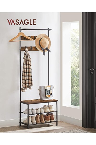 VASAGLE Industrial shoe rack with shelves and hanging rail, 32x64x180 cm, brown