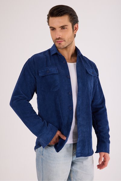 Quafash Men's Regular Fit Corded Fabric Thick Velvet Lumberjack Shirt Jacket