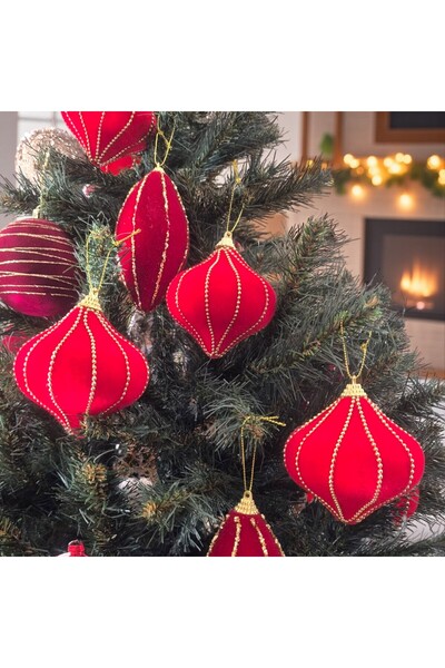 kapella زينة عيد الميلاد قطرة 8 سم مخملية مع 6 خرزات ذهبية AST7263