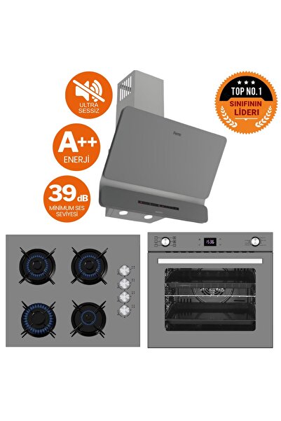 Ferre ve AFM Tech Marka /GREYUM Antrasit Gri Ultra Sessiz Ankastre Set( D082-SA + FM2210 + FM7710)