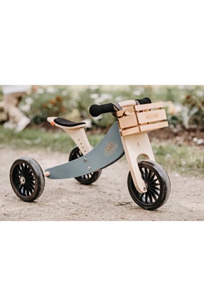 Kinderfeets Brown wooden tricycle/bicycle basket – handmade, leather straps, non-toxic