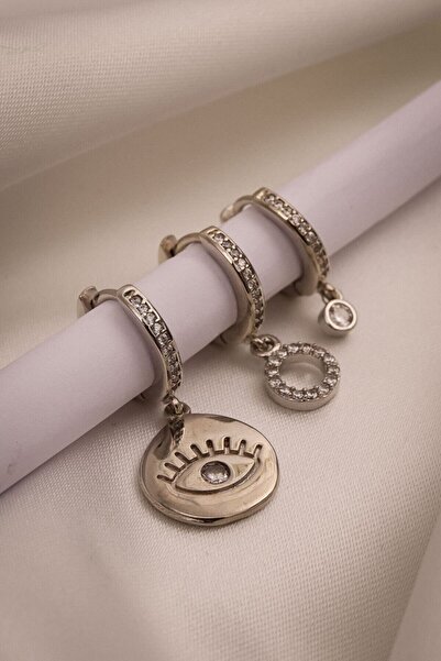 LA PERRY ACCESSORIES أقراط فضية مكونة من 3 قطع على شكل عين