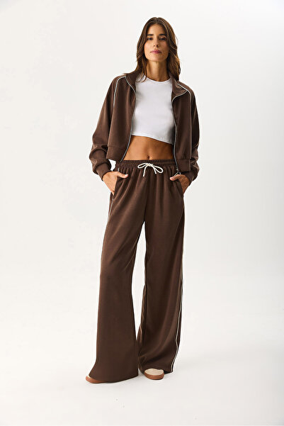 VENA Swea tricou pentru femei cu dungi laterale guler ridicat (CUPRO) - maro