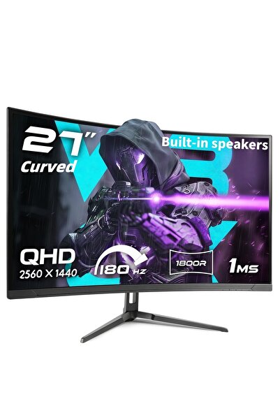 FlashHawk 27-inch Curved Gaming Monitor - QHD 2560x1440,180Hz Refresh Rate, 1ms Response,Built-in 3W Speakers