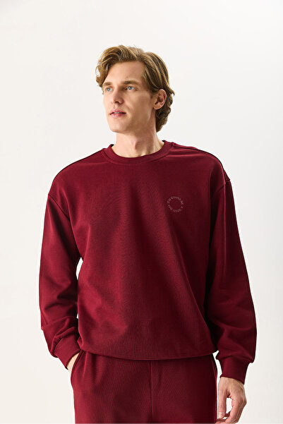 VENA Men's Viktor Embroidered Sweatshirt 100% Cotton - Burgundy