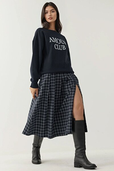 Hiccup Plaid Patterned High Waist Midi Skirt