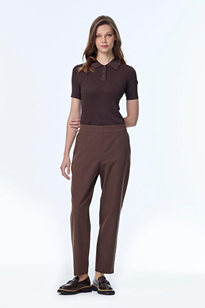 Zühre Buy Elastic Waist Cigarette Brown Trousers P-0199