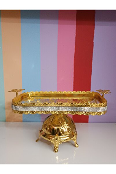 DEKOR ZÜCCACİYE HOME Gold Metal Butterfly Stone Pedestal Rectangular Glass Candy Dish Presentation Plate