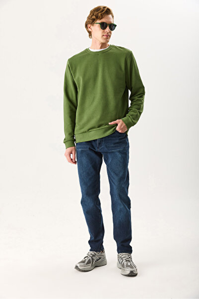 VENA Ανδρικό φούτερ Rich Crew Neck Regular Fit 3 Thread Basic 100% βαμβάκι - Χακί