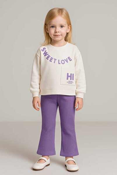 gigigiyim Yazı Printed Flared Detailed Girls' Suit