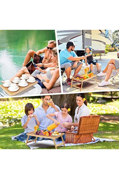 Generic A bamboo dining table with adjustable, foldable legs, suitable for trips and picnics.