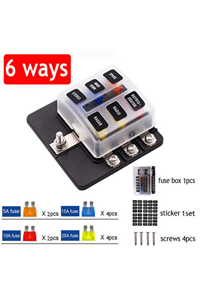 Choice 6 Ways Car Blade Holder Fuse Box 12/6 Ways Modified Terminal Block Fuse with LED Warning Light for C