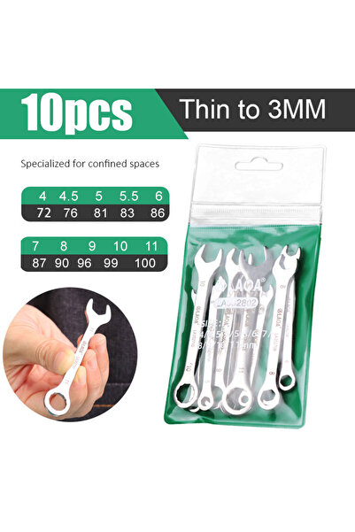Choice19 Dualuse 10PC Set LAOA Mini thin double open-end wrench stainless ste...