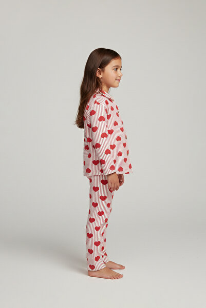 hepbaby Kalp Desenli Çocuk Pijama Takımı %100 Pamuk Rahat Ve Yumuşak