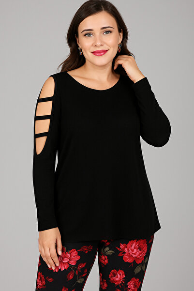Curvy Trend Plus Size Shoulder Stripe Piped Long Sleeve Viscose Blouse