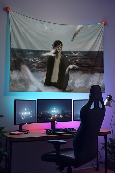 Halura Attack On Titan Eren Yeager Anime Duvar Örtüsü– Kaliteli Kumaş, Oda De...