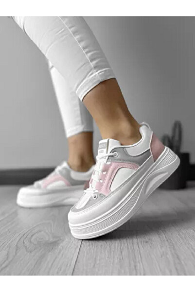 Casual Women's sneakers made of eco-leather, casual, CL2309, White with Gray