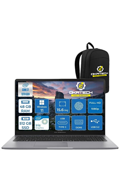 EXPERTBOOK P1503 INTELCORE I7-13620H 48GB RAM 512GB SSD WİN11 PRO 15.6” FHD NOTEBOOK + OKATECH ÇANTA