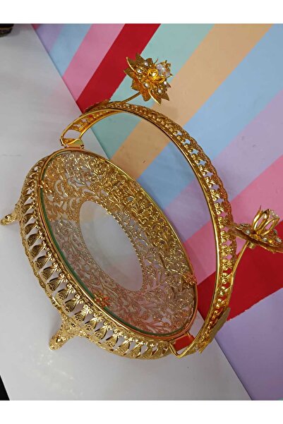DEKOR ZÜCCACİYE HOME Gold Metal Oval Candy Dish with Glass Lid and Handle on Top