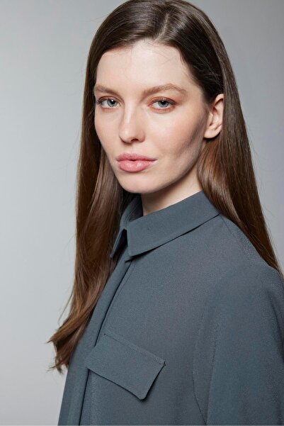 Zühre Anthracite Tunic with Pocket Flap Detail and Hidden Buttons T-1427