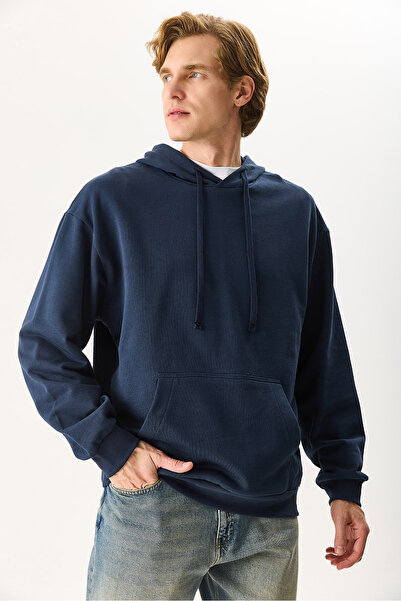VENA Ανδρικό φούτερ με κουκούλα με κουκούλα Basic 100% βαμβάκι - Μπλε ναυτικό