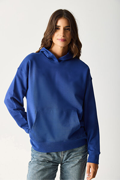 VENA Women's Hooded Basic Hoodie Sweatshirt 100% Cotton - Navy
