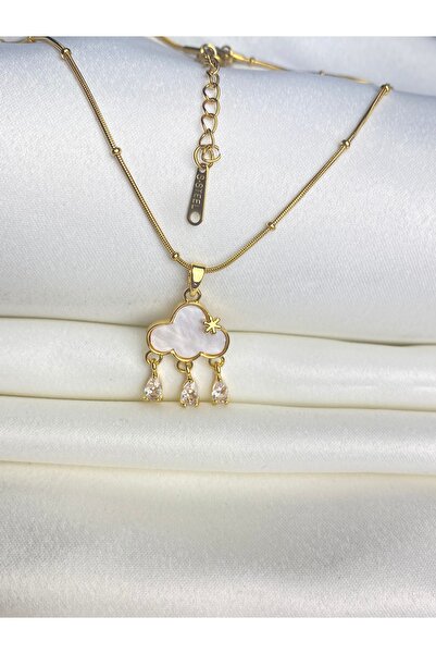 Jewelliss Rain Drop Cloud Steel Gold Necklace Non-Tarnish Zircon Stone Gift Trend