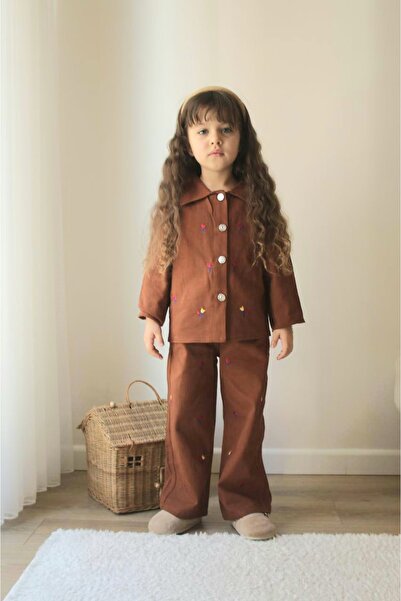 NURTOPU Kız çocuk takımı alt üst set mevsimlik keten kumaş kaliteli pamuk