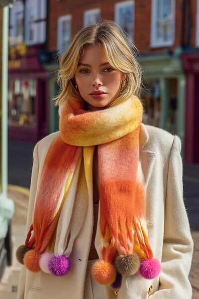 LAGRANZE Γυναικείο κασκόλ με πομπόν