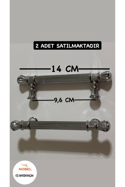 Nobel Western Style Striped 96mm Chrome Furniture Handle 2Pcs Distance between Screws 9.6cm Total Length 14cm