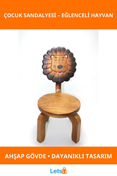 Letsii Ahşap Çocuk Sandalyesi Zürafa Maymun Aslan Fil Figürlü Eğlenceli
