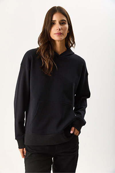 VENA Women's Hooded Basic Hoodie Sweatshirt 100% Cotton - Black