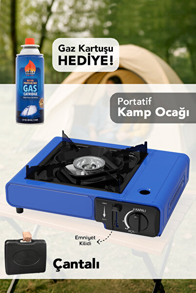 Meleni Home Portatif Kamp Ocağı - Taşıma Çantalı Gazlı Stop Emniyetli Mavi Ka...